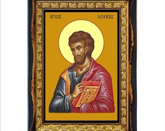 Saint Luke the Evangelist - Holy Card - Icon on Handmade Wooden Plaque, Orthodox Religious Art
