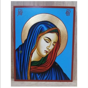La Virgen llorando - Santa Virgen llorando - Nuestra Señora llorando - La Madonna piangente - Vierge Marie pleure Madera hecha a mano, Tarjeta santa en placa