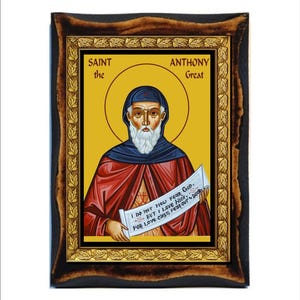 Saint Anthony - Holy Card - Icon on Handmade Wooden Plaque, Orthodox Religious Art