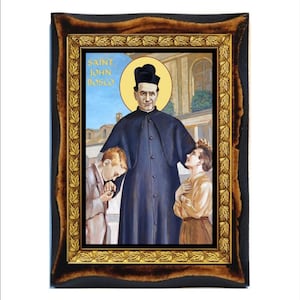 Saint John Bosco - Icon on Handmade wooden plaque, Catholic Religious Art