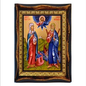 Saint Andrew and Saint Fotini Handmade Wood Icon
