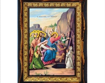 Lazarus Saturday - Holy Card - Icon on Handmade Wooden Plaque, Orthodox Religious Art