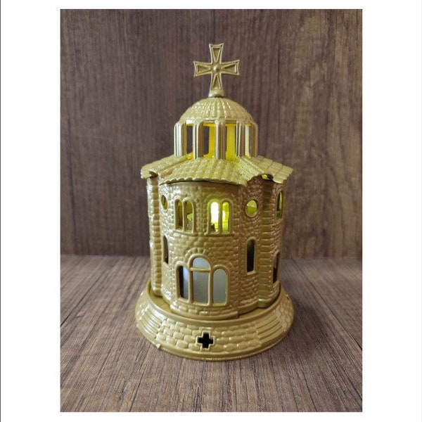 Gold Standing Church Oil Lamp - Table Oil Lamp - Oil Vigil Lamp Brass - Oil Candle with Glass Cup Home Decor - Oil Candle Church -Gold color