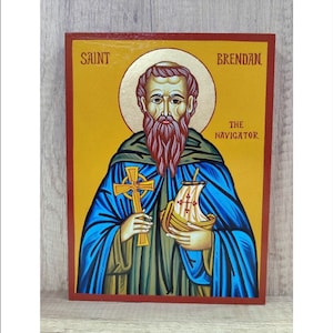 Saint Brendan - Brendan the Navigator - San Brandano - Santo Brandano - Brendan der Reisende - Handmade and Hand Painted Original Icon