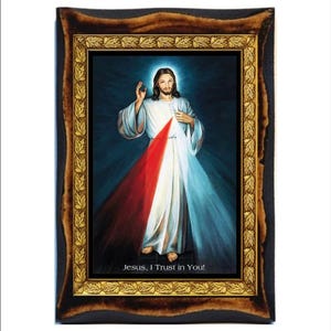 Handmade Divine Mercy Plaque: Catholic Holy Card on Wood