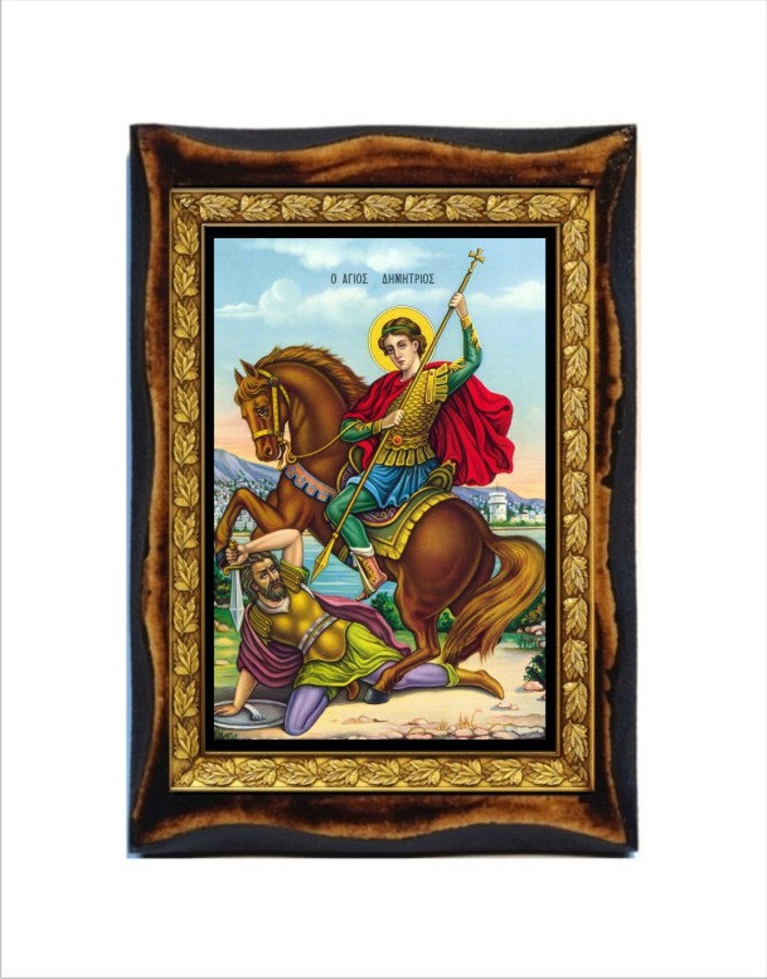 Saint Demetrios - Holy Card - Icon on Handmade Wooden Plaque, Orthodox ...