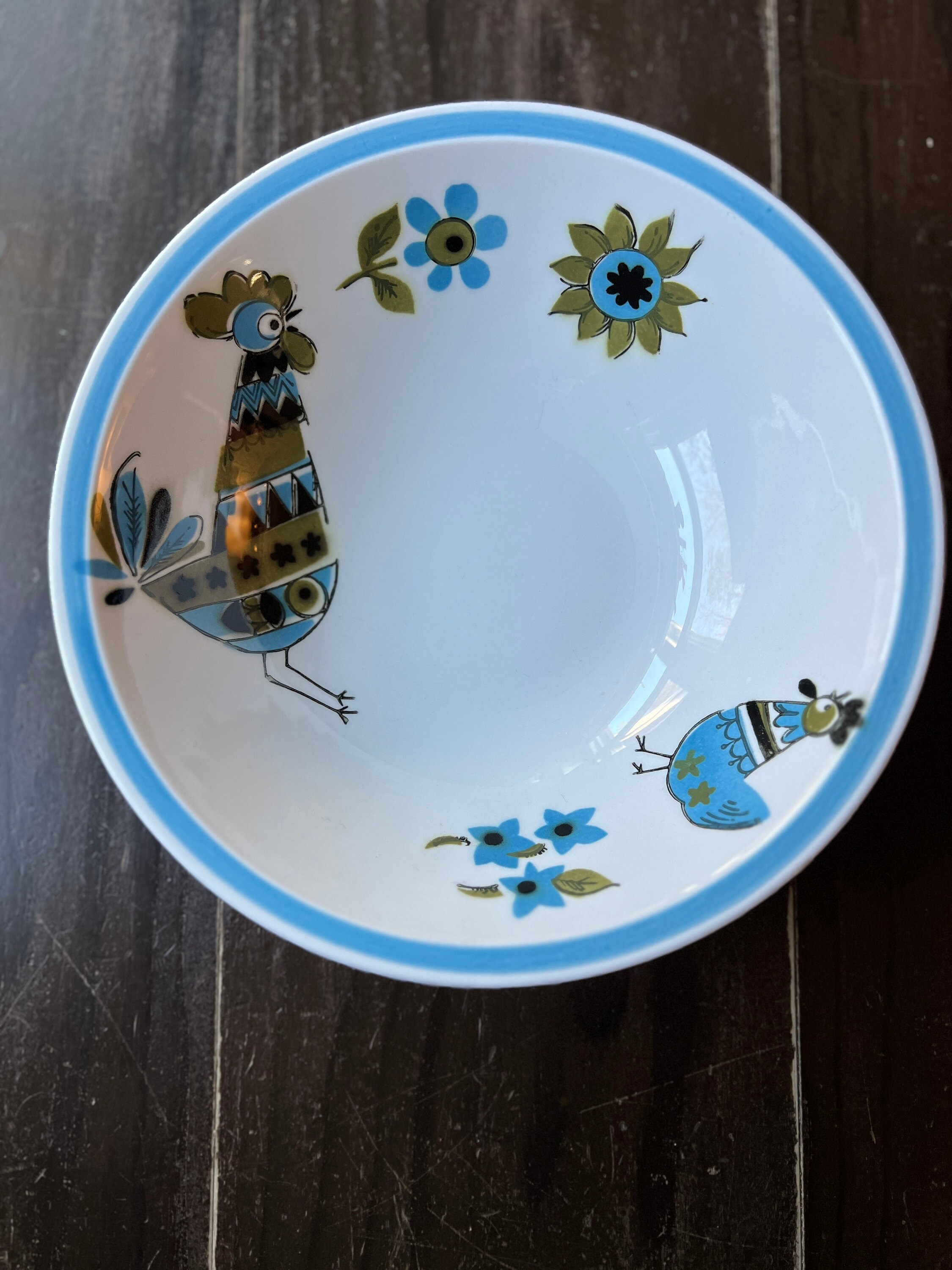 Ceramic Guild Esperanto Made in Japan Blue and Green Rooster Bowl