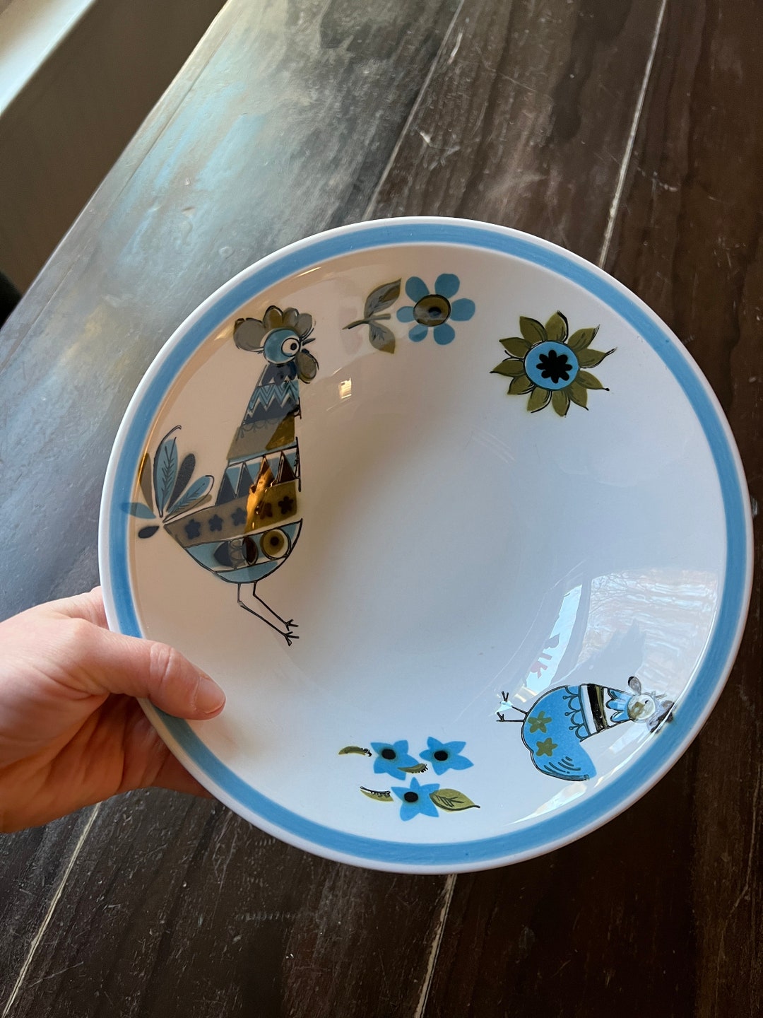 Ceramic Guild Esperanto Made in Japan Blue and Green Rooster Bowl