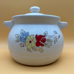 Myland Ceramic Casserole/ Stew Pot with Lid Vintage Large Flowers 1980s