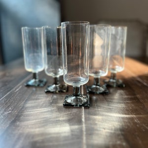 Set of Five Federal Glass Champagne Flutes Square Foot Nordic Midnight MCM Barware Glass