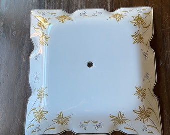 Vintage Square Ruffled Gold Flower White Ceiling Light Fixture Cover Shade 13.5"