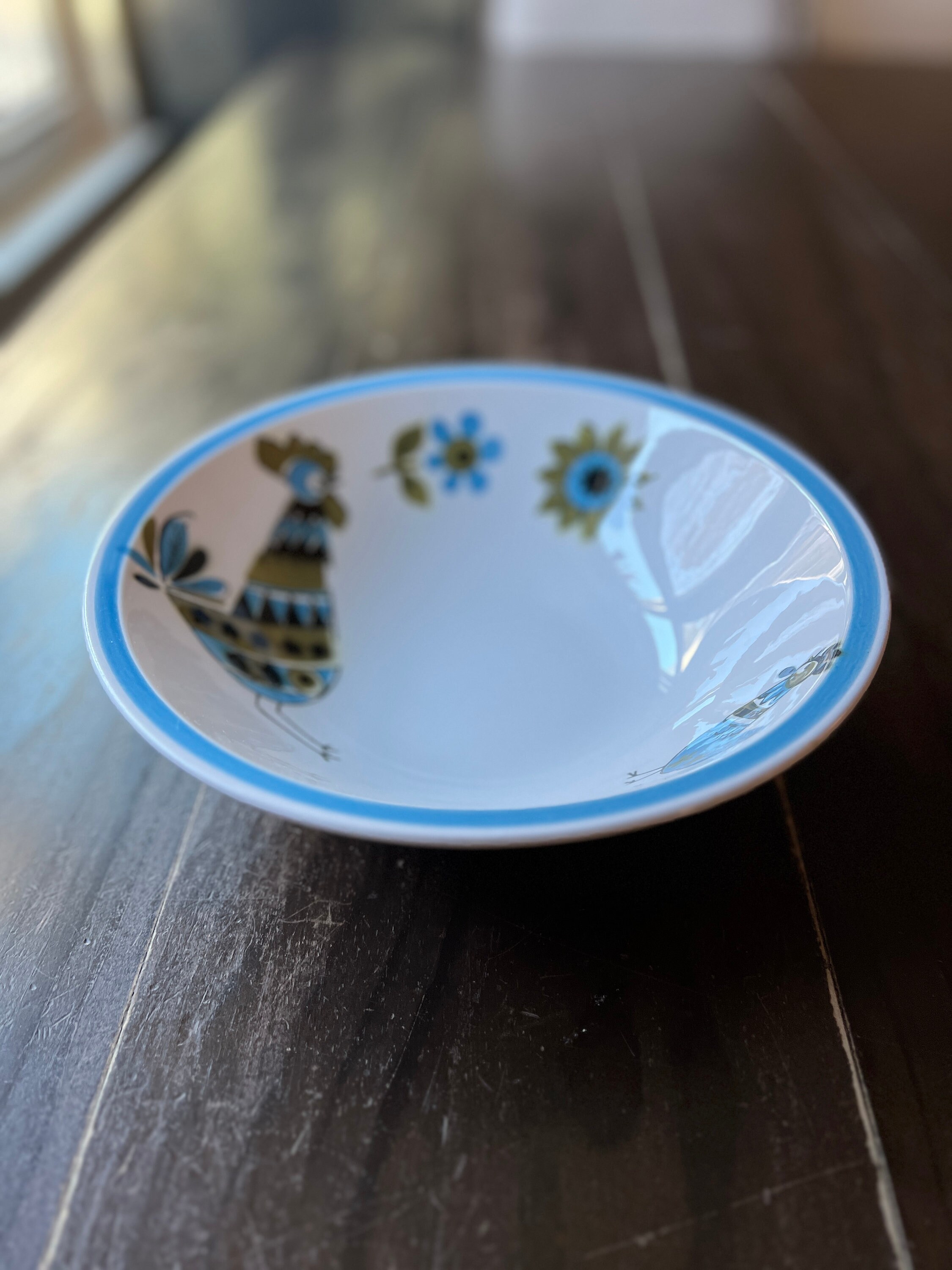 Ceramic Guild Esperanto Made in Japan Blue and Green Rooster Bowl