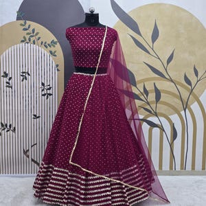 Pink Georgette Lehenga Choli: Embroidery & Sequence Work, Lace Border Dupatta