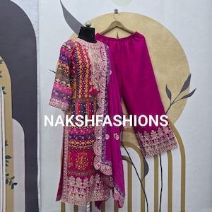 Rani Pink Georgette Top and Palazzo Suit: Indian Wedding Wear