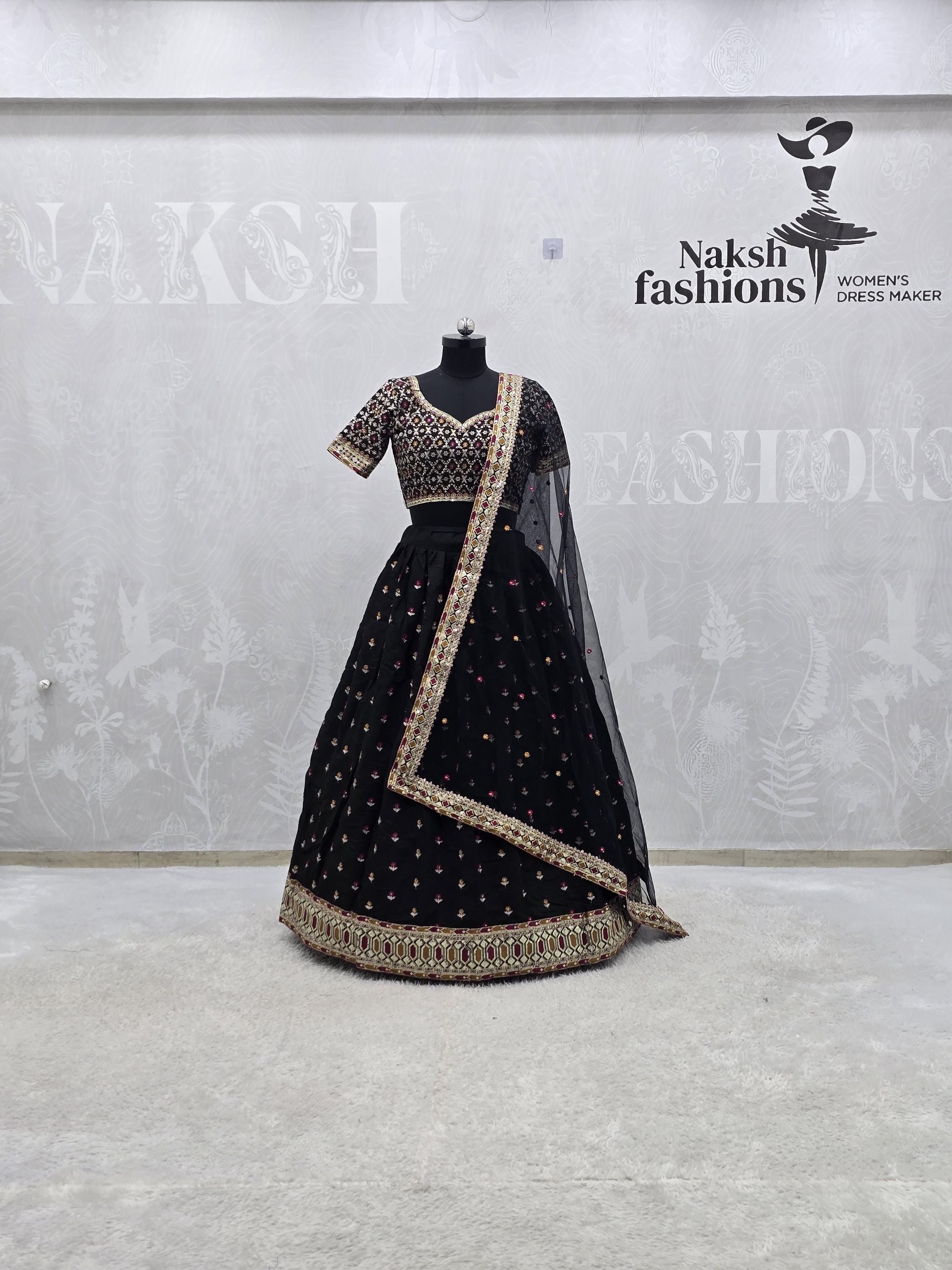 black gold indian dresses Black and Gold Embroidered Anarkali