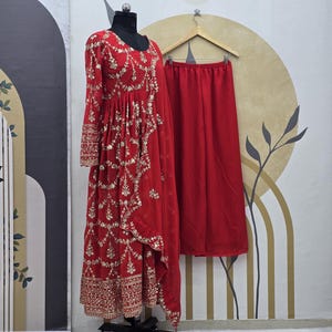 Embroidered Georgette Gown with Dupatta: Indian Party Dress