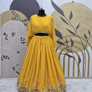 Yellow Georgette Lehenga Choli Set: Embroidery Sequence Party Wear