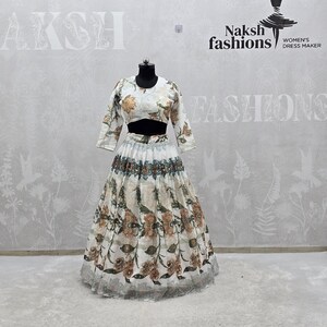 White Tabby Silk Lehenga with Embroidered Blouse, Weddings & Festivals, Elegant Gift for Bridesmaids image 2