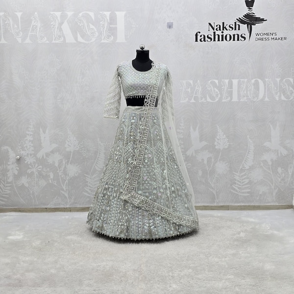 Mint Green Butterfly Soft Net Lehenga Choli for Weddings , Gift for Bridesmaids And Brides