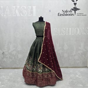 Green Kanchipuram Lehenga Choli: Zari Weaving, Georgette Dupatta