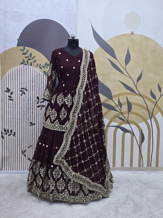 Embroidered Georgette Lehenga Choli with Dupatta: Party Wear