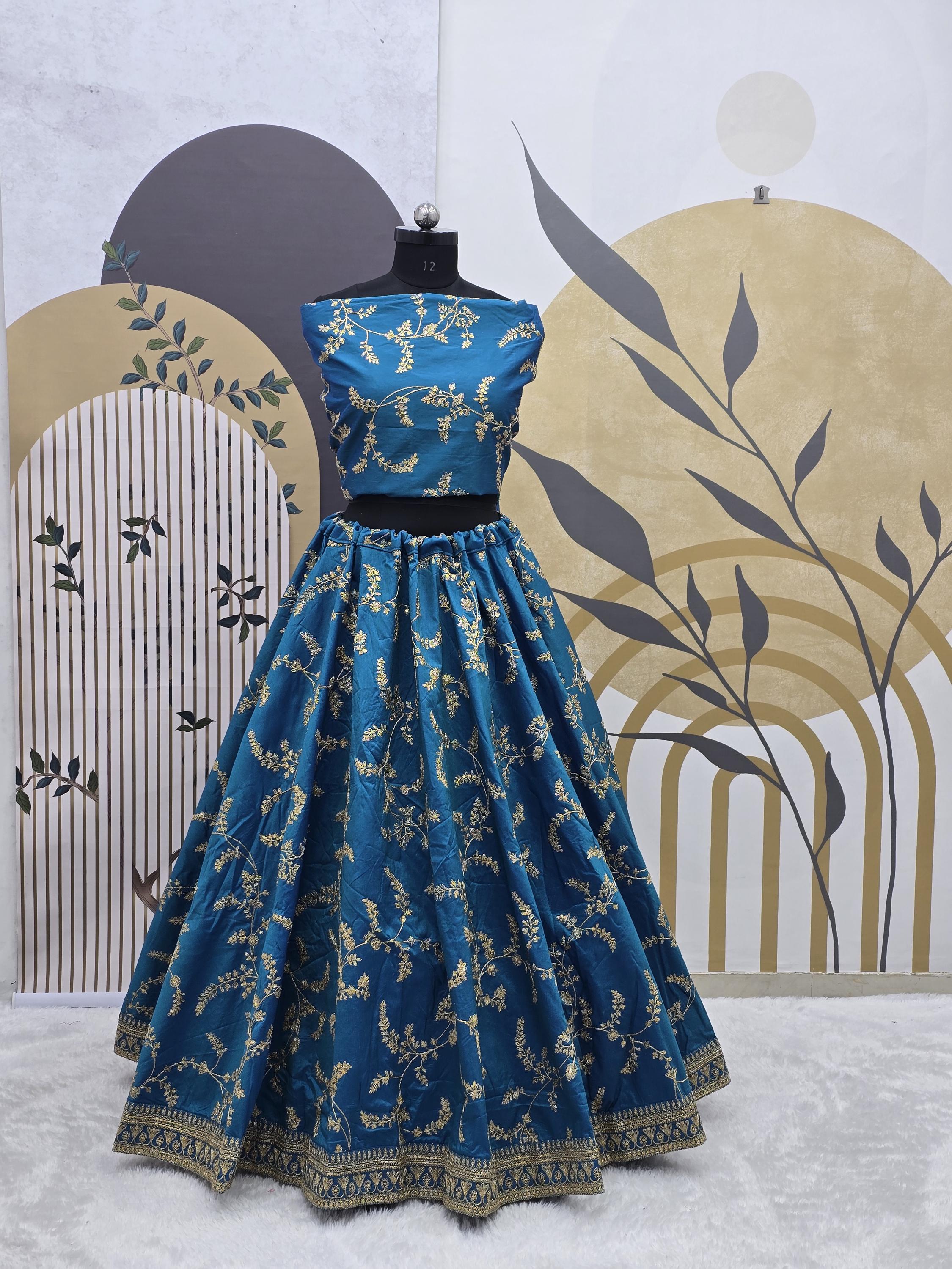 Teal Blue Art Silk Lehenga Choli: Embroidery & Sequence Work, Soft