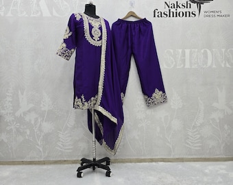 Salwar Kameez de seda chinnon bordada: atuendo de boda indio