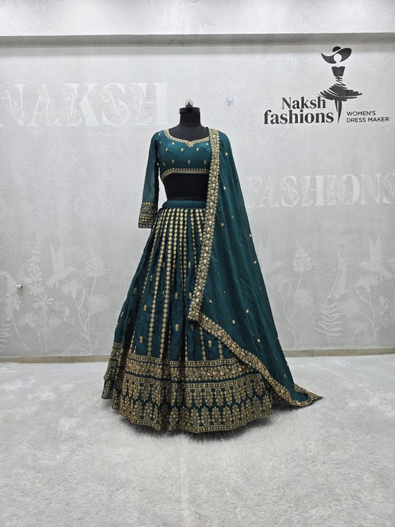 Elegant Teal Green Organza Bridal Wear, Women for Wedding & Festive Events, Gift for Bridesmaids Elegant Teal Green Organza Bridal Wear, Women for Wedding & Festive Events, Gift for Bridesmaids