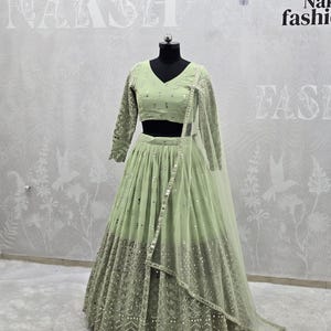 Lehenga Choli, Pista Green Georgette Bridal Outfit, Wedding Gift for Bridesmaid or Bride image 7
