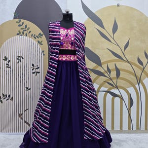 Blue Georgette Lehenga Choli with Embroidery & Jacket
