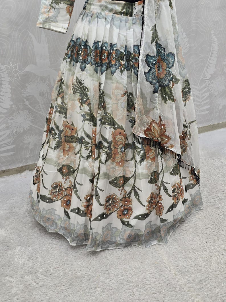 White Tabby Silk Lehenga with Embroidered Blouse, Weddings & Festivals, Elegant Gift for Bridesmaids image 9