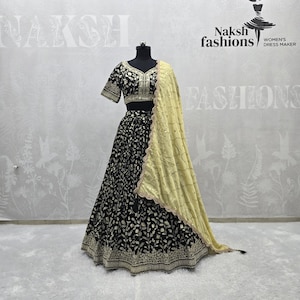 Green Georgette Lehenga Choli: Sequins Embroidery Indian Wedding Wear