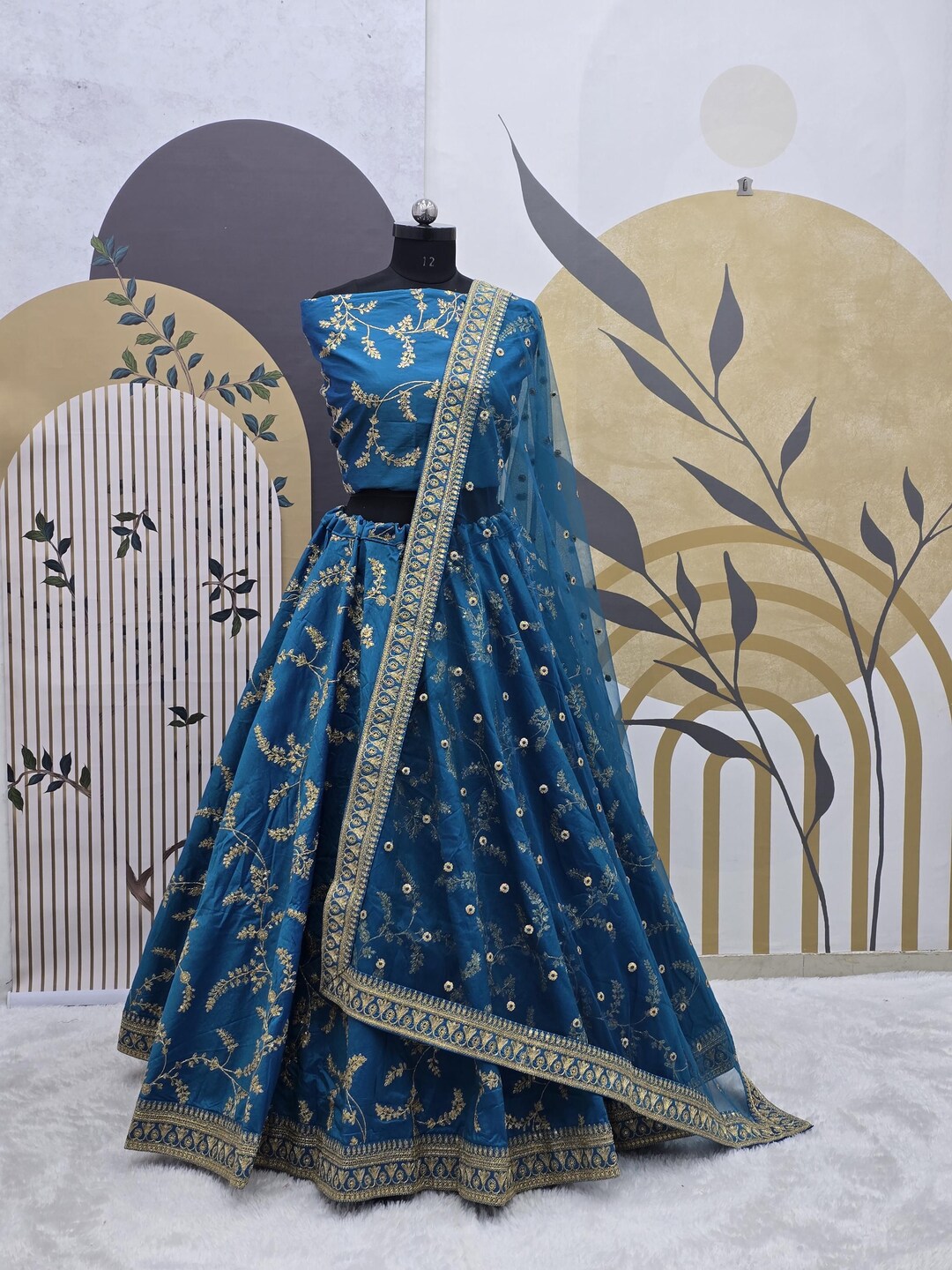 Teal Blue Art Silk Lehenga Choli: Embroidery & Sequence Work, Soft