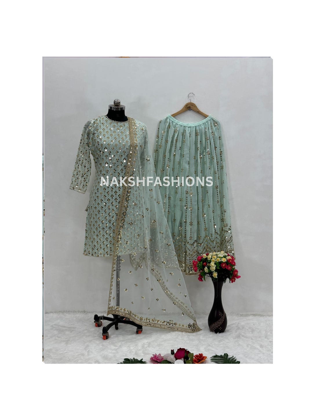 Neev Georgette Indo-Western Sharara Set (Green)