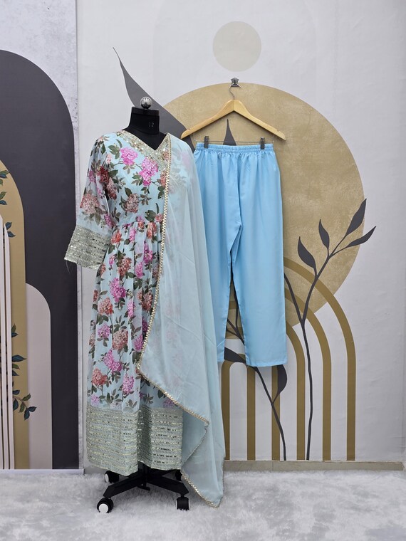 Blue georgette salwar suit outlet