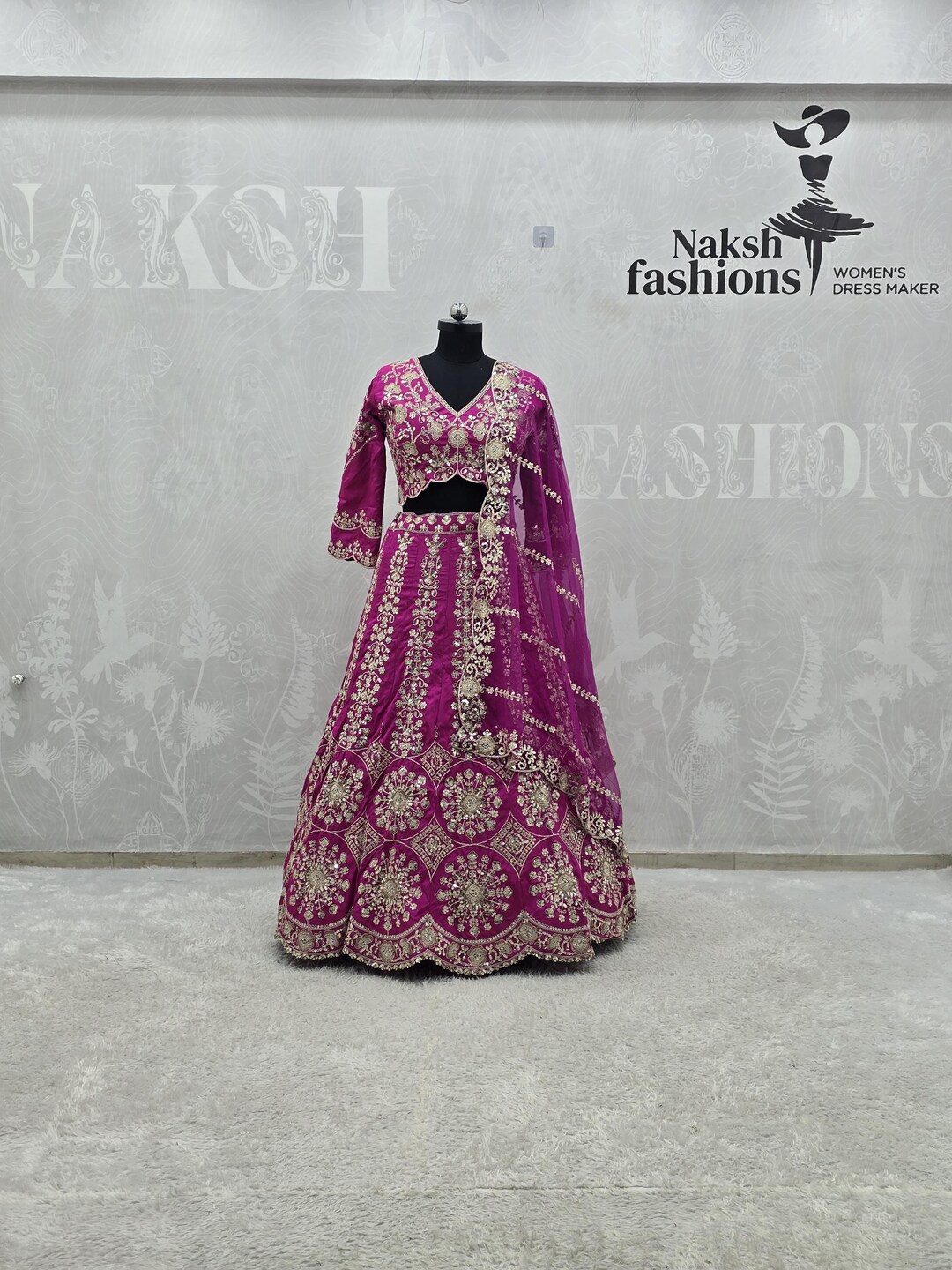 Rani Pink Silk Lehenga Choli, Designer Thread Embroidery Wedding Bridal ...