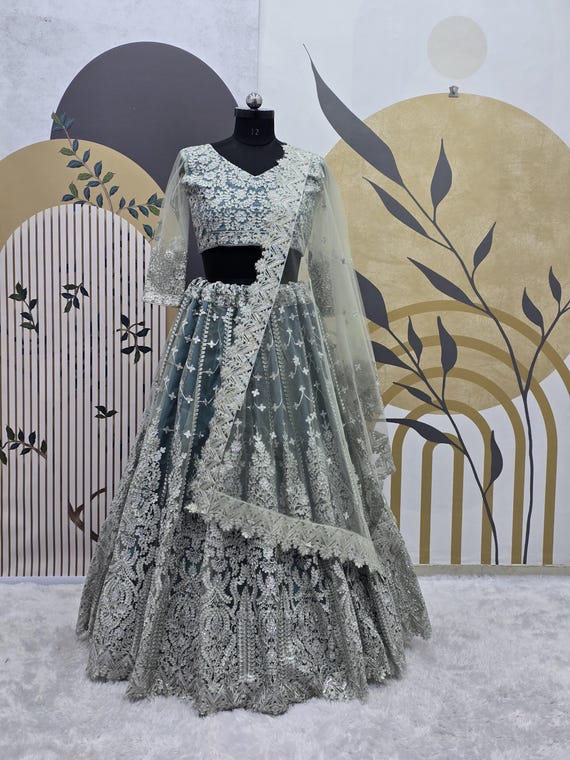 Grey Soft Net Lehenga Choli With Designer Dupatta and Embroidery Sequence Work Outfit for Women Bridesmaids Lehenga Choli Etsy