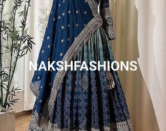 Two Tone Georgette Lehenga Choli With Heavy Embroidery And Sequence Work With Georgette Dupatta For Women , Wedding Lehenga, Indian Outfit