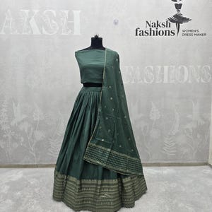 Sage Green Lehenga Choli Set: Zari Weaving, Pure Chanderi Dupatta