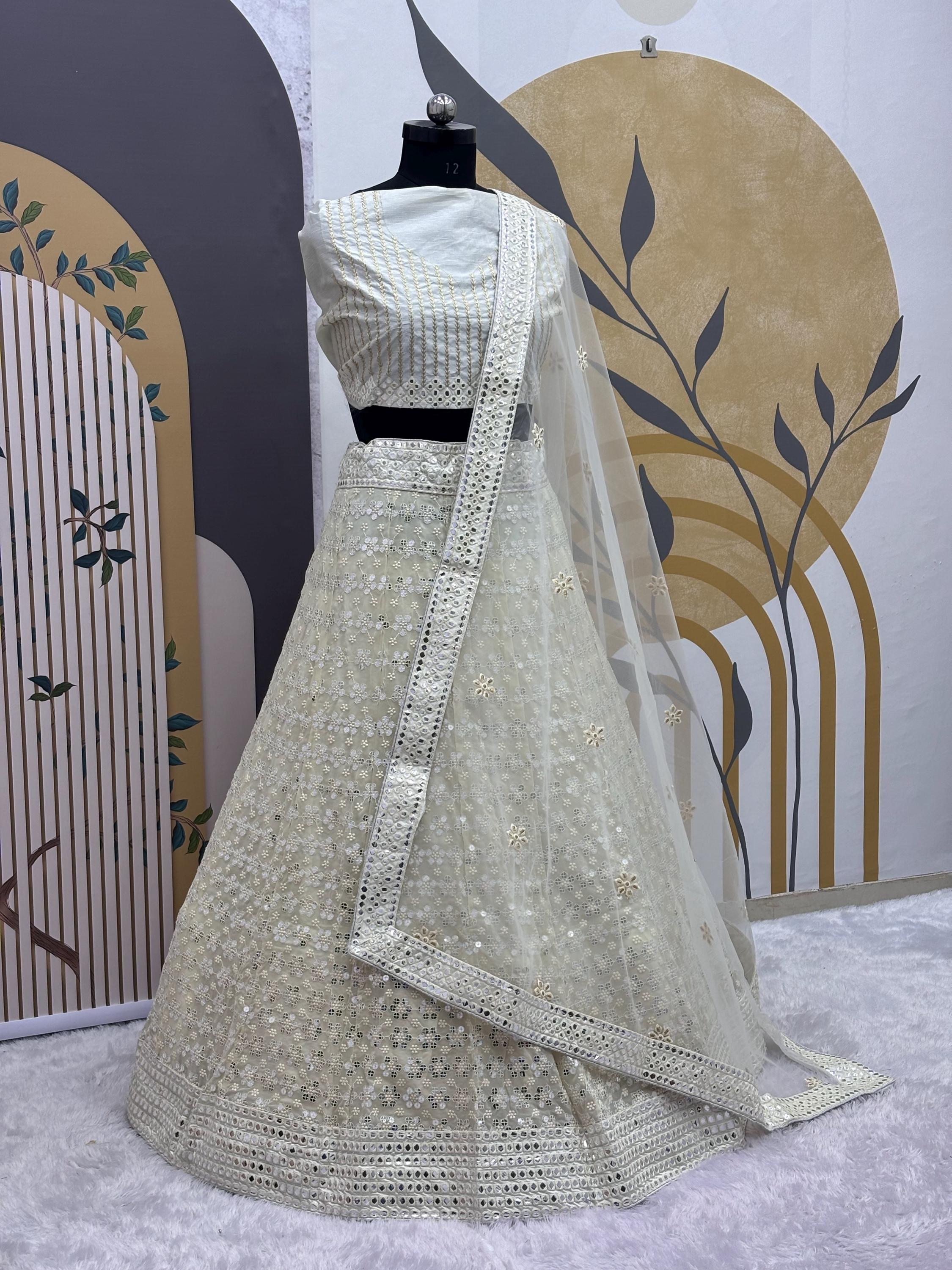 Lehenga Choli Georgette Lilla Con Dupatta A Rete – Abito Da Sposa Indiano – Semi Cucito