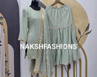 Embroidered Georgette Kurta Palazzo Set: Pakistani Wedding Salwar Kameez