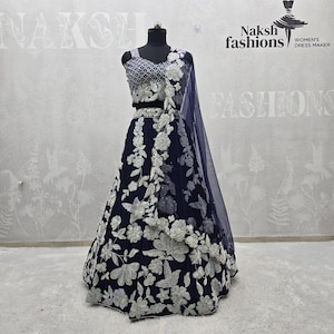Made To Measure Blue Silk Georgette Lehenga: Rainbow Sequin Choli & Net Dupatta