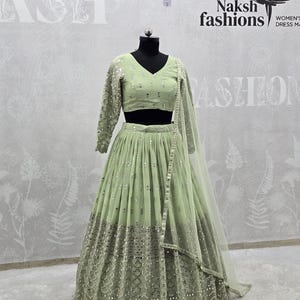 Lehenga Choli, Pista Green Georgette Bridal Outfit, Wedding Gift for Bridesmaid or Bride image 8