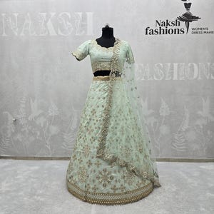Pista Green Mulberry Silk Lehenga Choli: Foil & Zari Embroidery, Net Dupatta