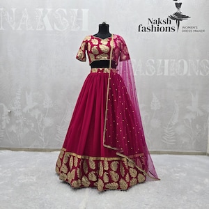 Pink Georgette Lehenga Choli: Zari Embroidered Indian Wedding Dress