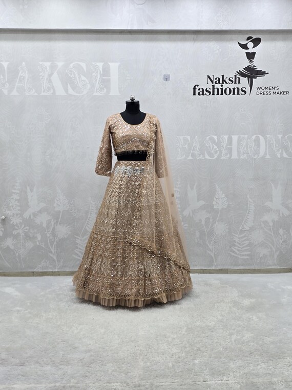 beige indian wedding dresses Beautiful Beige Silk Stone Work Bridal Lehenga-RRC 1167 – Mohi fashion main image 1