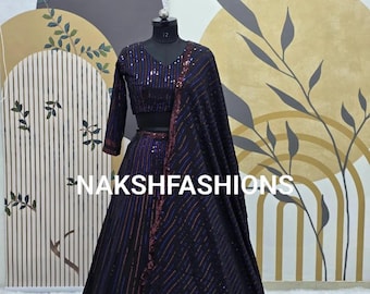 Black Georgette Lehenga Choli: Sequins Embroidery, Party Wear