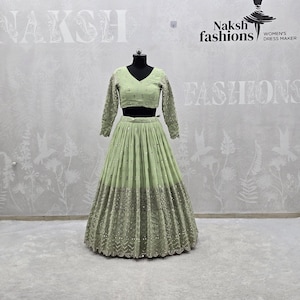 Lehenga Choli, Pista Green Georgette Bridal Outfit, Wedding Gift for Bridesmaid or Bride image 3
