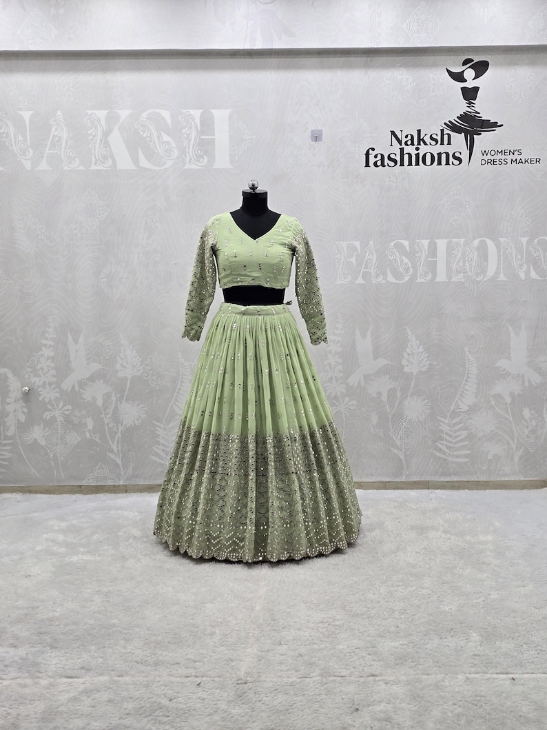 Lehenga Choli, Pista Green Georgette Bridal Outfit, Wedding Gift for Bridesmaid or Bride image 3