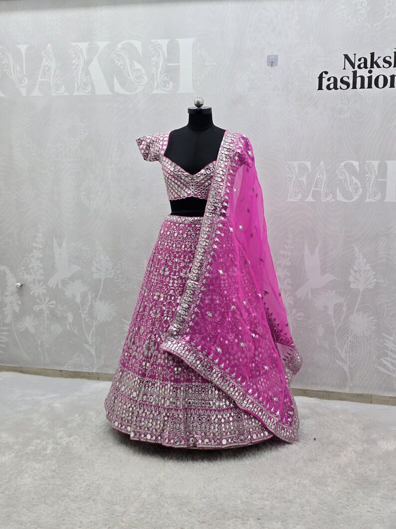 Pink Georgette Lehenga Choli Bridal Ethnic Dress, Wedding Festive Wear, Gift for Bridesmaids image 10